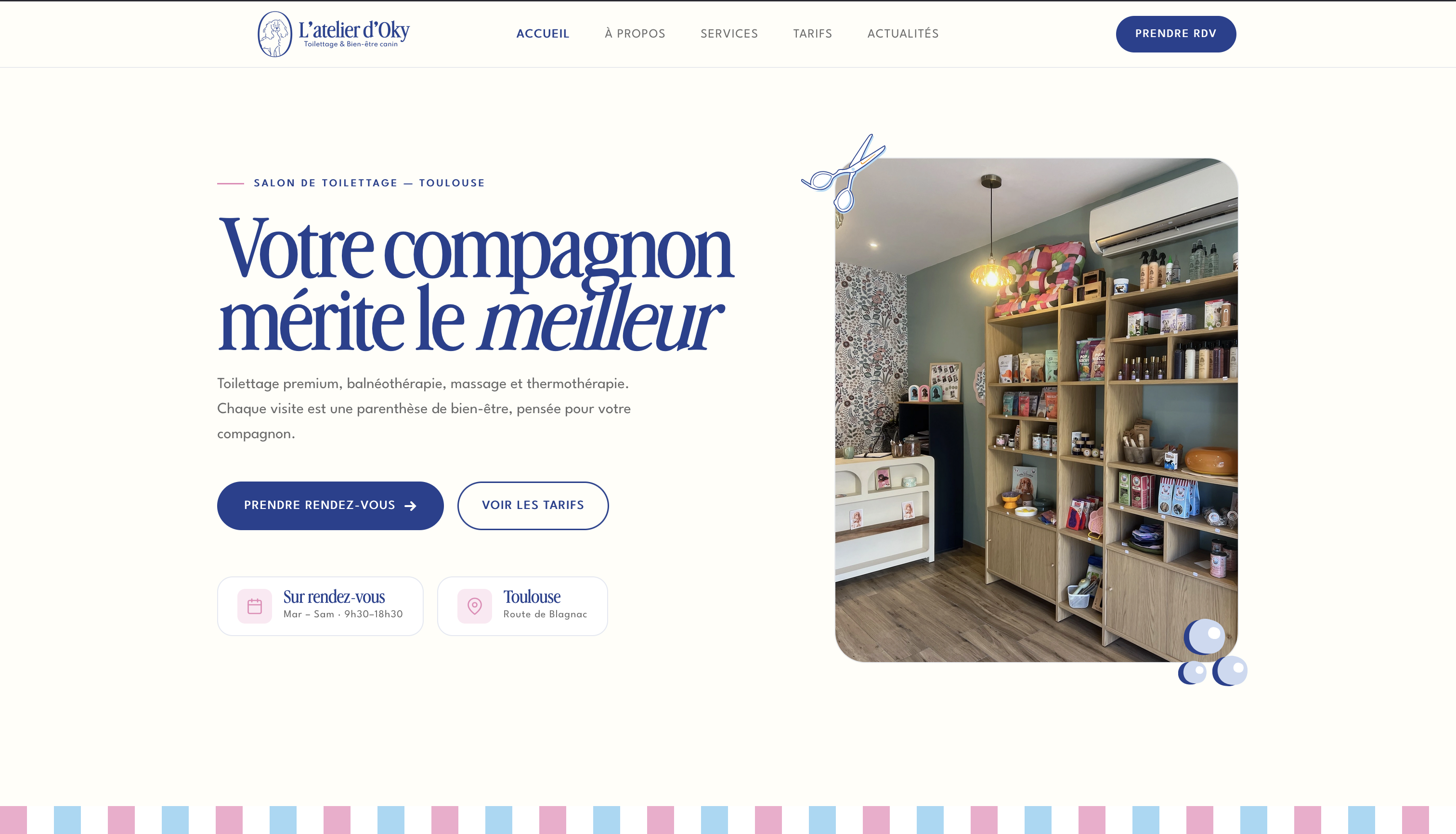 Capture d'écran du site L'Atelier D'Oky - Toilettage canin